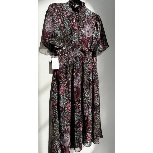 Julia Jordan Dark Floral Dress 4 Flutter Sleeve A-Line Romantic Cottagecore Midi - Picture 2 of 16